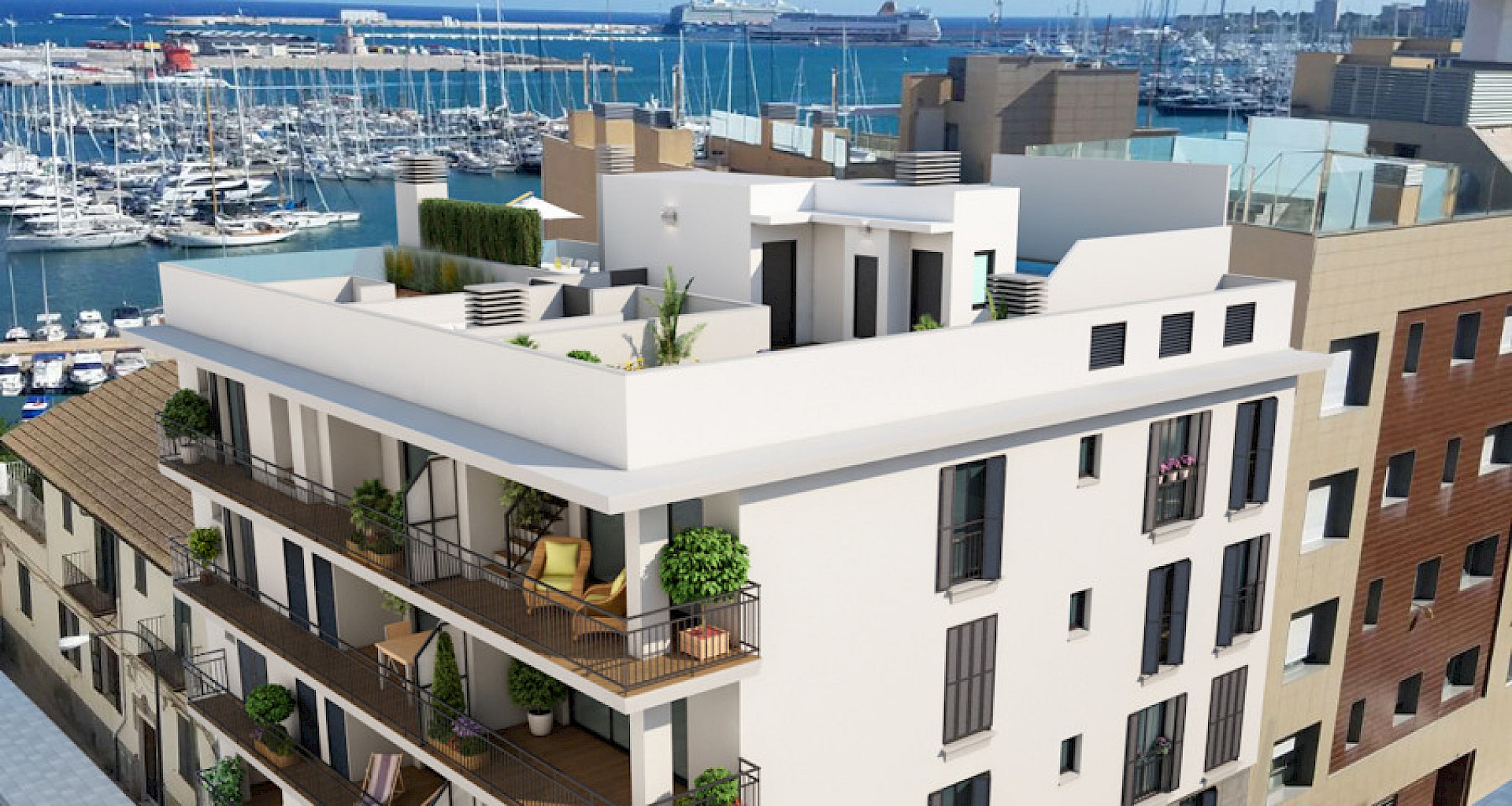 KROHN & LUEDEMANN Moderne Neubau Wohnung in Palma mit Hafenblick bei Santa Catalina 
