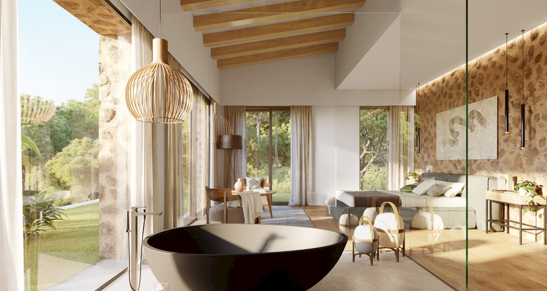 KROHN & LUEDEMANN Proyecto de una finca moderna en Santa María con vistas panorámicas Master Suite Finca Santa Maria
