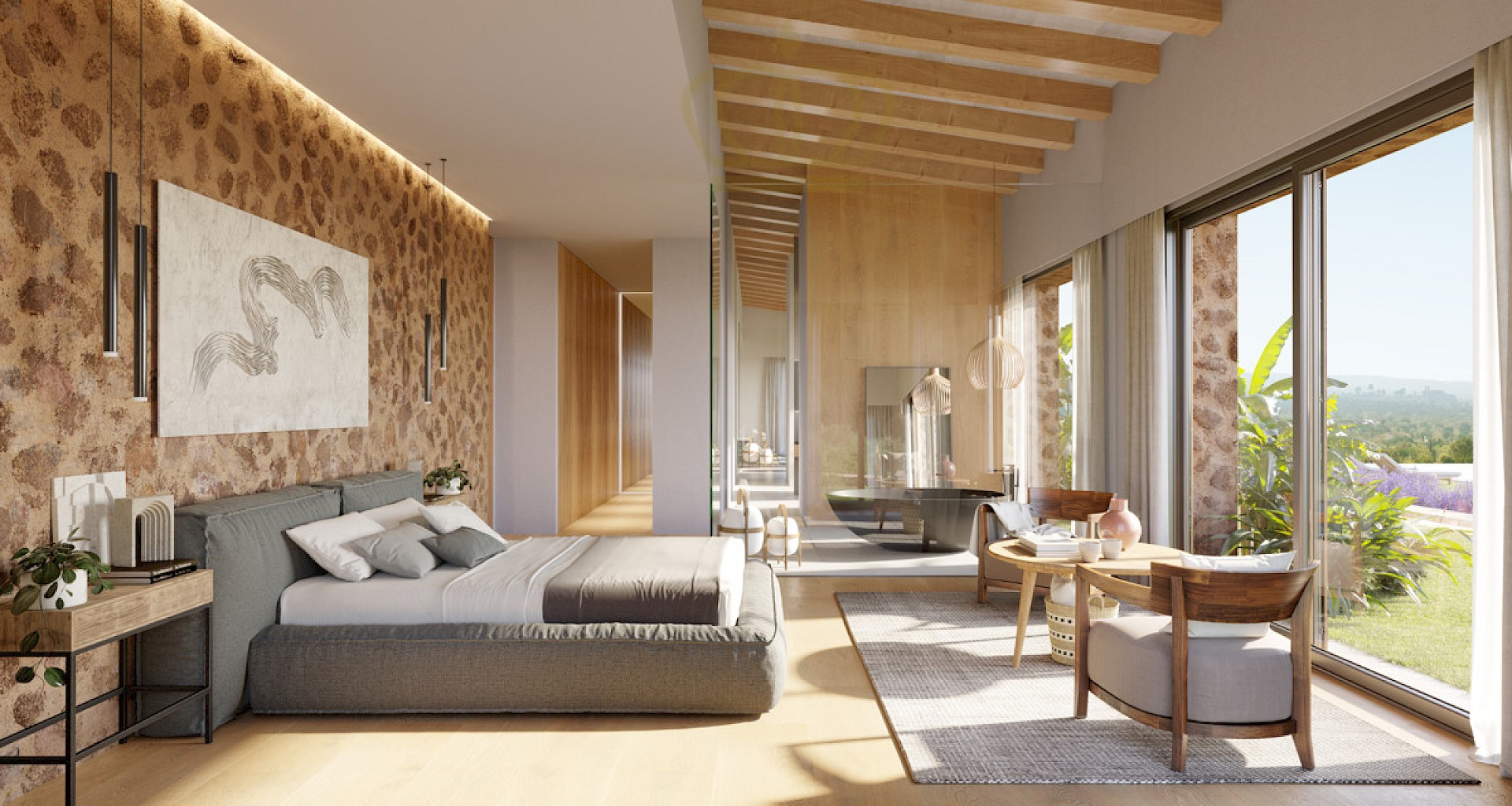 KROHN & LUEDEMANN Proyecto de una finca moderna en Santa María con vistas panorámicas Master Suite Villa Santa Maria
