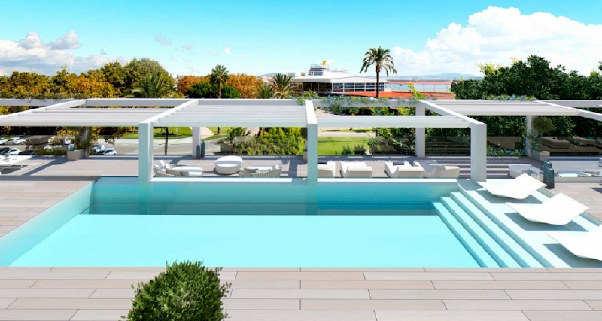 KROHN & LUEDEMANN Exclusivo ático de nueva construcción en Palma en el Paseo con piscina y vistas al puerto Palma Luxus Penthaus am Hafen 